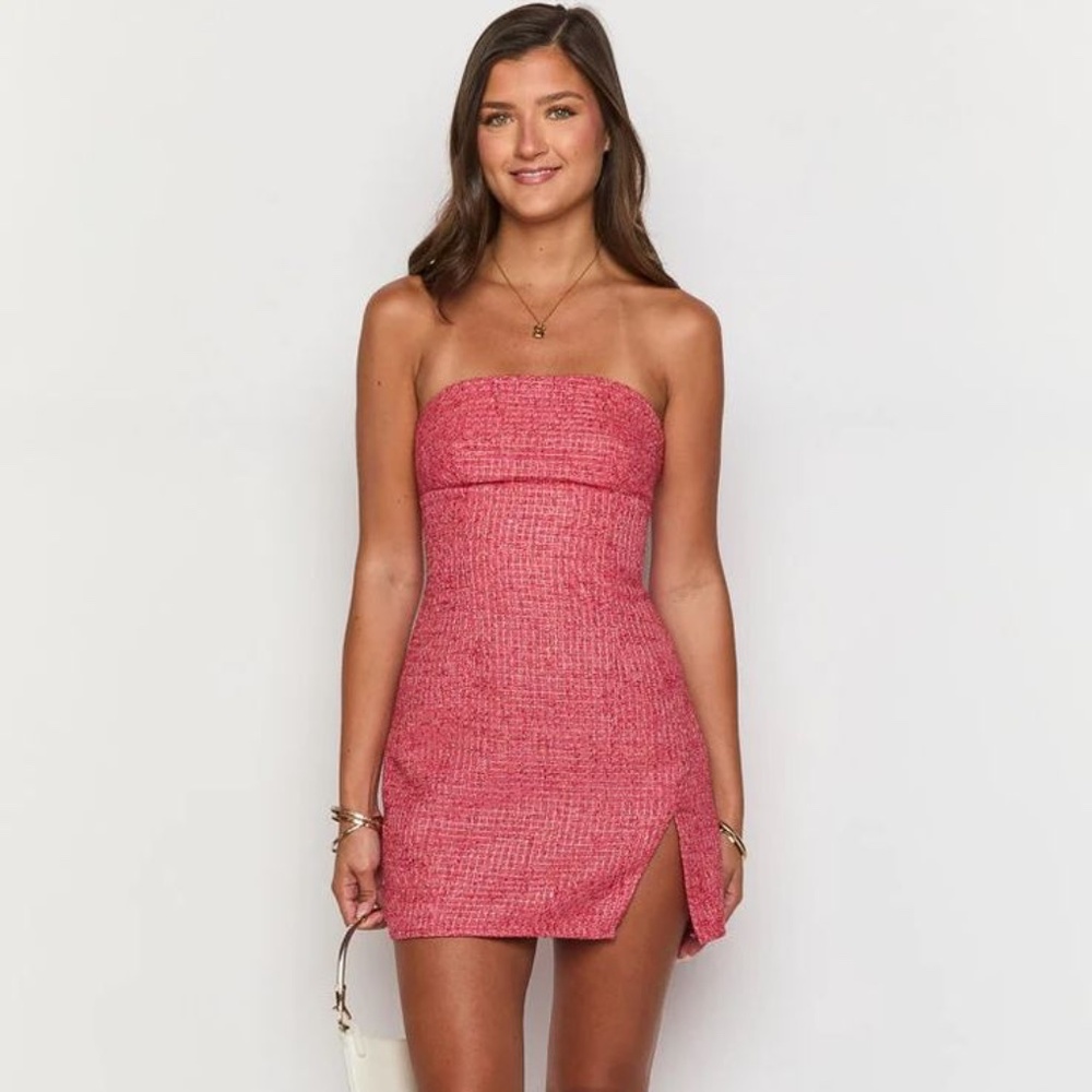 Monaco Red Tweed Strapless Mini Dress